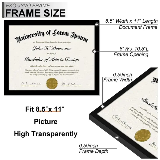 Black 8.5 x 11 Frame Display 8.5 by 11 Document Certificate Diploma Wall and Tabletop - 1 Pack {1}