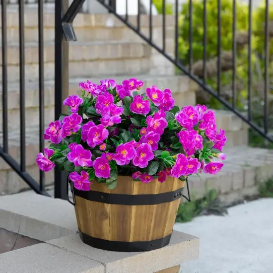 Artificial Faux Outdoor Flowers Plants for Outside Summer Decoration, Fake Silk Fuchsia Camellia UV Resistant Realistic for Planter Porch Patio Balcony Garden Home, 3 Bundles {2}