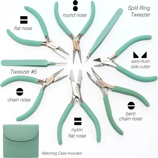 The Beadsmith Fashion Color Pliers &ndash; Slimline Color-Coordinated Tools &ndash; Matching Clutch in Beige &ndash; Jewelry Making Supply Kit to Create Necklaces, Bracelets, Earrings & More Aqua {4}