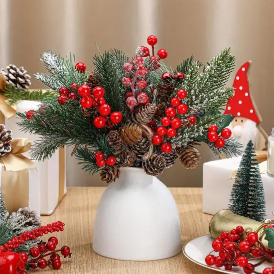 50 Pieces Christmas Floral Picks Christmas Artificial Snowy Berry Picks Stems {2}