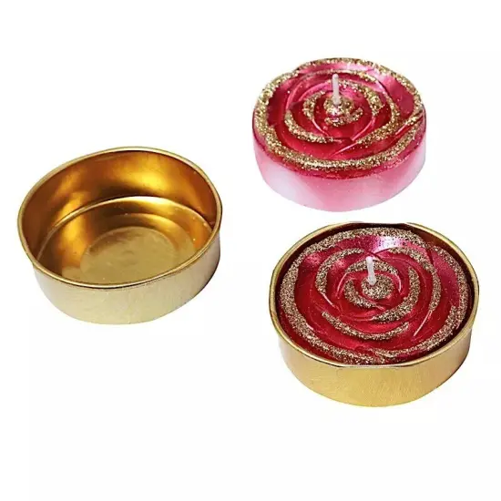 2 Red Gold Glitter Unscented Rose Tealight Candles Wedding Centerpieces {1}