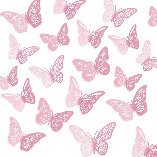Crosize 48 Pcs Pink Butterfly Decorations, 4 Styles 3 Sizes, Butterfly Wall Decor, 3D Butterfly Party Decorations, Butterflies for Crafts, Bouquet, Cake Decorating, Flower Arrangements, Room Décor {1}