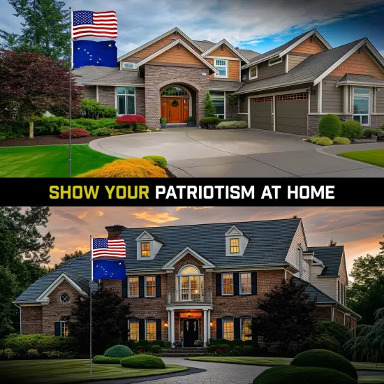 G128 Combo Pack: 20 Ft Telescoping Aluminum Flagpole (Black) & American and Alaska Flags 3x5 Ft, Both ToughWeave Series Embroidered Polyester | Pole with Flags Included {4}