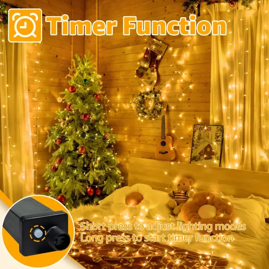 Ollny Christmas Lights 120LED 40FT, Warm White Fairy Lights Waterproof Connectable Timer, 8 Modes Plug in String Lights for Bedroom Outdoor Tree Indoor House Decorations {4}