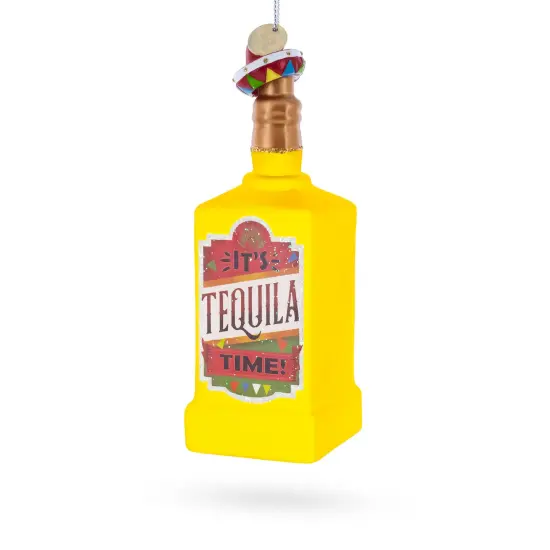 Tequila Bottle with Sombrero Glass Christmas Ornament {1}