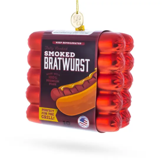 Smoked Bratwurst Box Glass Christmas Ornament {4}