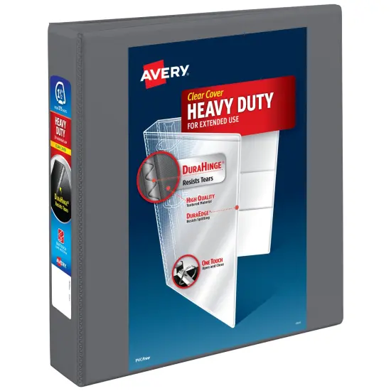 Avery Heavy-Duty View 3 Ring Binder, 1.5 Inch One Touch Slant Rings, 375-Sheet Capacity, DuraHinge, 2.1 Inch Wide Spine, Customizable Clear Cover and Spine, 1 Dark Gray Binder (79866) {1}