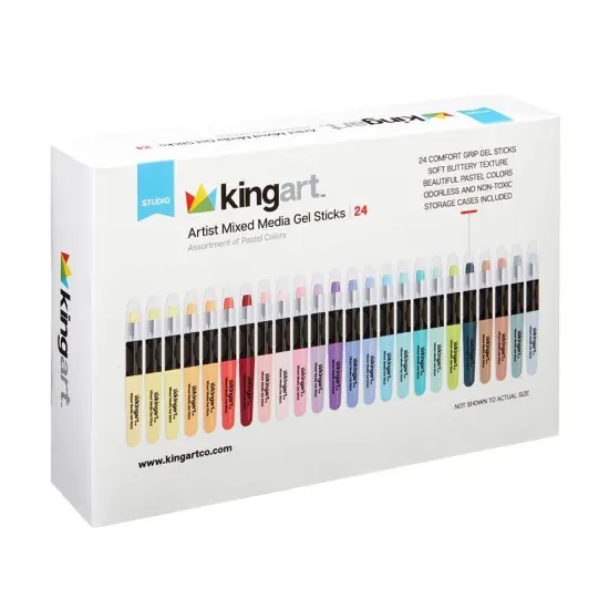 KINGART® Gel Stick Artist Mixed Media Watercolor Crayons, Set of 24 Unique Pastel Colors {3}