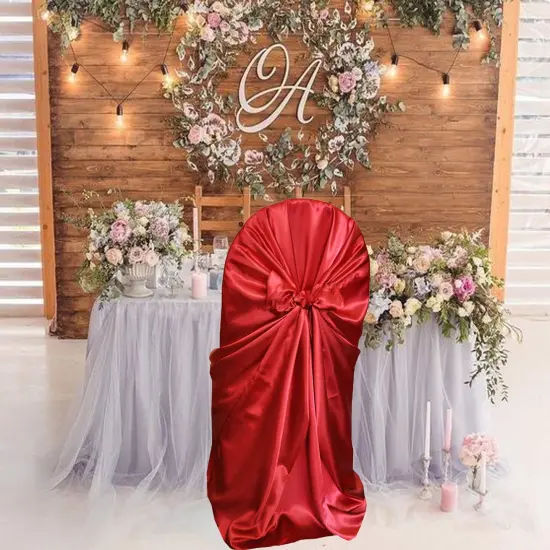 1 Piece Satin Universal Self Tie Chair Slipcover Apple Red {4}