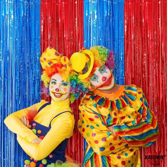 Red and Blue Streamers, Pack of 2 - Xtralarge, 3.2x8 Feet | Red and Blue Fringe Curtain, Red and Blue Party Decorations | Circus Theme Party Decorations | Red and Blue Carnival Decorations {2}