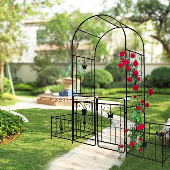 Metal Garden Plant Support Arch with Gate 79.5"x86.6" {4}