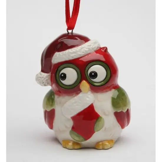 Ceramic Christmas Owl: Owl With Sock Ornament, Christmas Tree Decor, Owl Collector Gift {3}