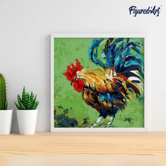 Figured'Art Paint by Numbers Kit for Adults Rooster 16"x20" - Craft Art Painting Rolled Canvas with DIY wooden frame {4}