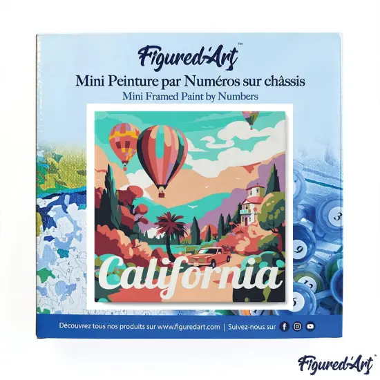 Figured'Art Mini Paint by Numbers Kit for Adults with Frame Travel Poster California Balloons Small format 8"x8" - Craft Art Painting DIY Canvas Already Stretched on a Wooden Frame {3}