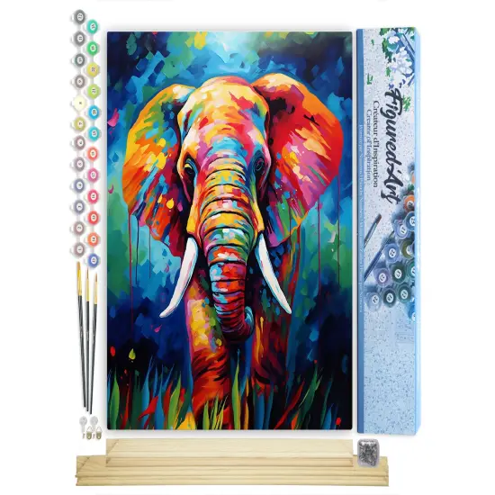 Figured'Art Paint by Number for Adults Colorful Abstract Elephant 16"x20" - Craft Art Painting Rolled Canvas with DIY Wooden Frame {1}