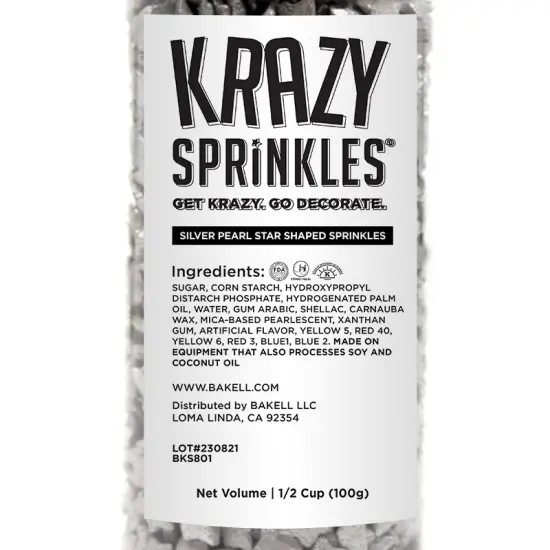 Krazy Sprinkles - Shiny Silver Pearl Stars (1/2 Cup 1x Jar) {3}