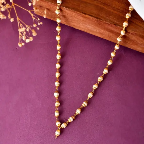 Tulsi Mala Necklace 4.8mm Holy Basil Beads Tibetan Buddhist Rosary Tulsi Neck Mala with Gold Caps for Pooja Meditation Yoga Hare Rama Hare Krishna Prayer beads White {4}