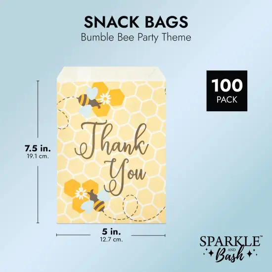 100 Pack Bumble Bee Paper Treat Bags for Baby Shower, Party Favor Bags for Goodie, Gifts, Decorations, 5x7 in Yellow {3}