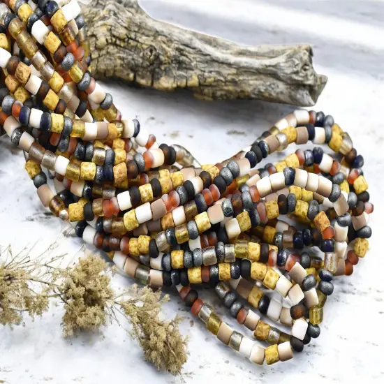 6/0 Aged Matte Honeycomb Tube Picasso Mix Seed Beads (20" Strand) {3}