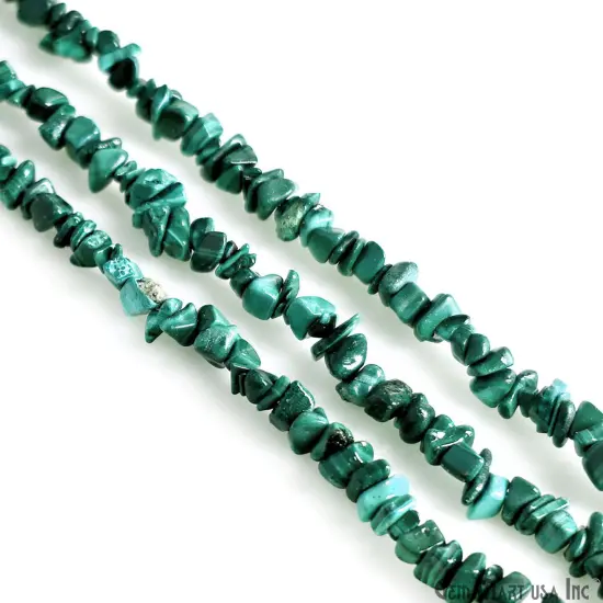 Malachite Chip Beads, 34 Inch, Natural Chip Strands, Drilled Strung Nugget Beads, 3-7mm, Polished, GemmartUSA (CHMC-70001) {1}