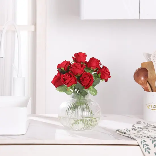 Round Glass Vase, Flower Vase for Bouquet, Ribbed Glass Vase, Fluted Vase, Clear Glass Vase for Tulips, Modern Glass Vase for Living Room, Office, Coffee Table, Shelf, Wedding, 6 Inches {5}