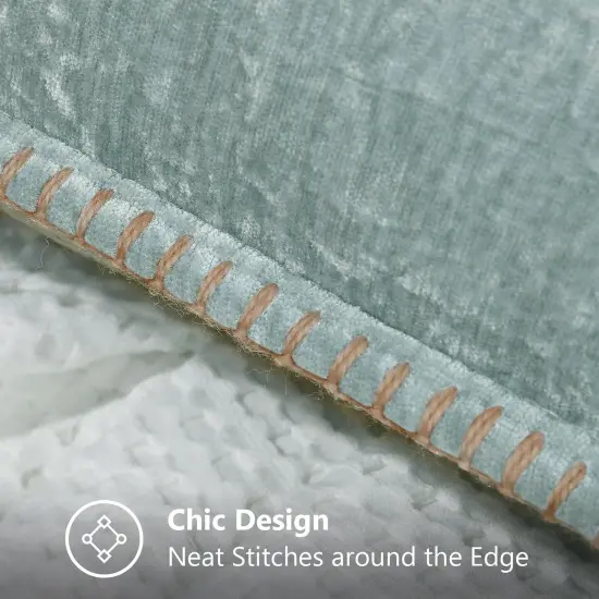 Chenille Soft Throw Pillow Covers 18x18 Set of 2, Farmhouse Velvet Decorative Pillow Covers with Stitched Edge for Couch Sofa Bed, Aqua Haze {4}