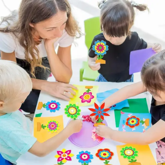 24 Packs Spring Time Flower Craft Kits for Kids Spring Sunflower Floral DIY Art Spring Craft Set Home Preschool Classroom Game Activities Spring Party Decors {4}