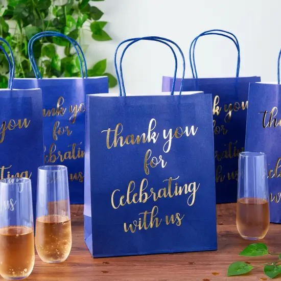 24-Pack 8x4x10-Inch Navy Blue Gift Bags with Gold Foil Script, Medium-Sized Thank You Bags with Handles and 24 Sheets White Tissue Paper {2}