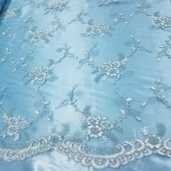 1 Yard Turquoise French Floral Mesh Lace Fabric for Bridal Dresses and D&eacute;cor 50/54 Inch Width {3}