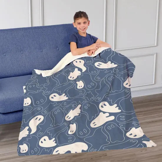 Halloween Silk Touch Sherpa Throw Blanket Ghost Shapes {2}