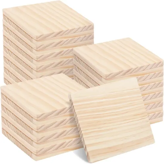 36 PCS 4 Inch Unfinished Wood Coasters, Premium Square Wooden Plaques {1}