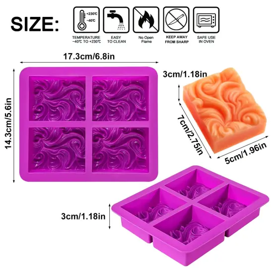 2 Pck 4-Cavity Ocean Wave Soap Mold/Silicone Sea Wave Cake Pan for Jelly Pudding Mousse Mould/DIY Handmade Nautical Cloud Swirls Pattern Soap Mold for Goat Milk Soap (3.5 Oz Cavities) {1}
