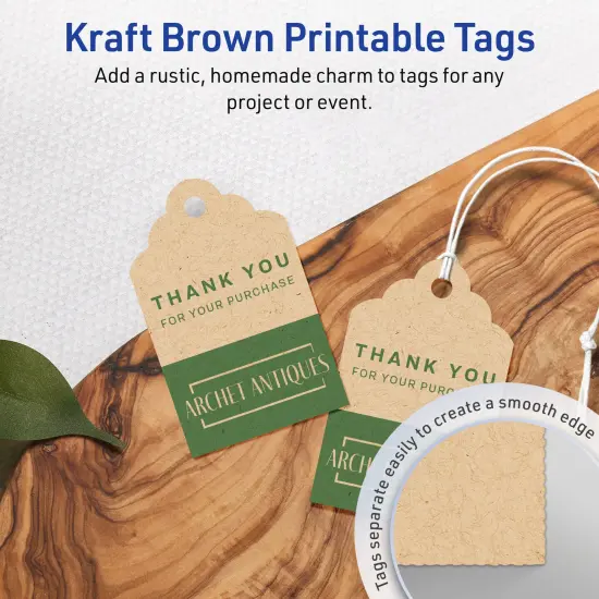 2" x 1-1/4" Rectangle Scalloped Edge, Kraft Brown Printable Tags {2}