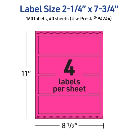 Avery Neon Magenta Paper Labels, 2.25" x 7.75" Rectangle {5}