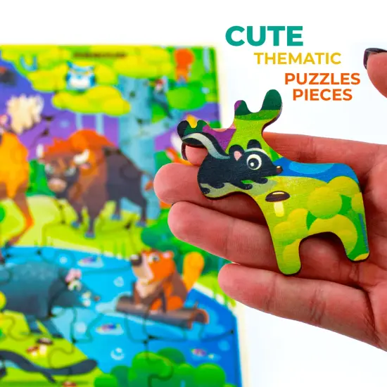 28 Pieces Wooden Puzzles for Kids | Wild Animals {4}