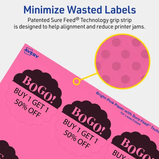Avery Bright Pink Paper Labels, 2.5" Diameter Round Scalloped {4}
