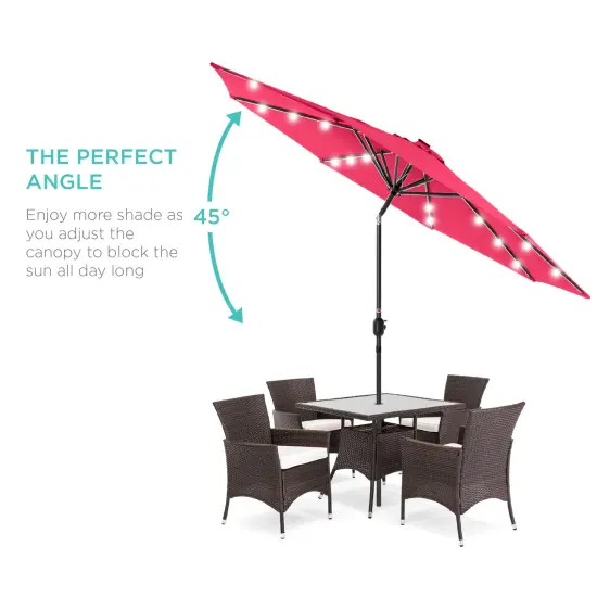 Best Choice Products 10ft Solar LED Lighted Patio Umbrella w/ Tilt Adjustment, UV-Resistant Fabric Hot Pink {2}