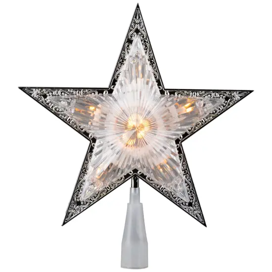 Northlight 9" Pre-Lit Silver and Clear Crystal 5 Point Star Christmas Tree Topper - Clear Lights {3}