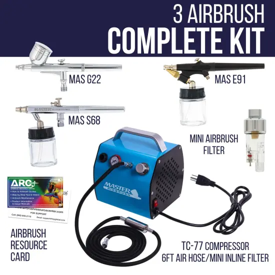 3 Multi-Purpose Master Airbrush Kit with High Performance Compact Airbrush Compressor {2}