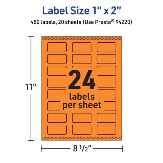 Avery Bright Orange Paper Labels, 1" x 2" Rectangle {5}