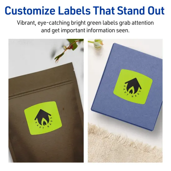 Avery Bright Green Paper Labels, 2" x 2-3/16" Arched Square {3}