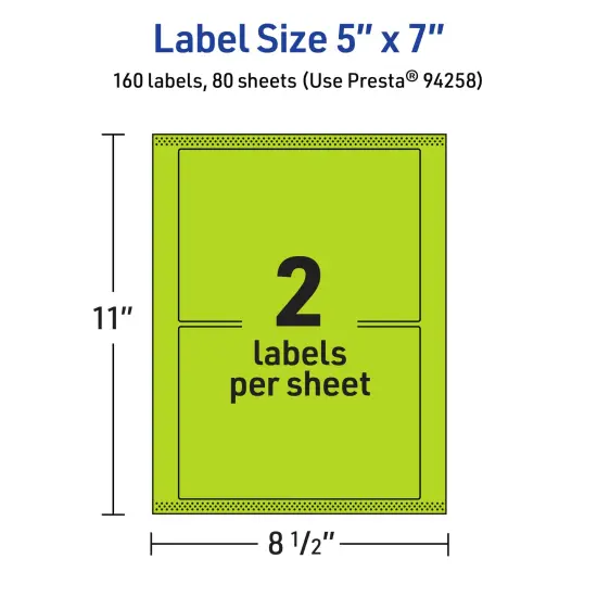Avery Bright Green Paper Labels, 5" x 7" Rectangle {5}