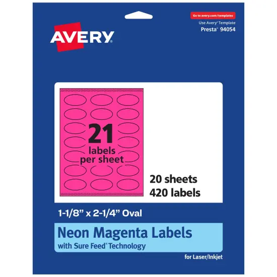 Avery Neon Magenta Paper Labels, 1-1/8" x 2-1/4" Oval {1}