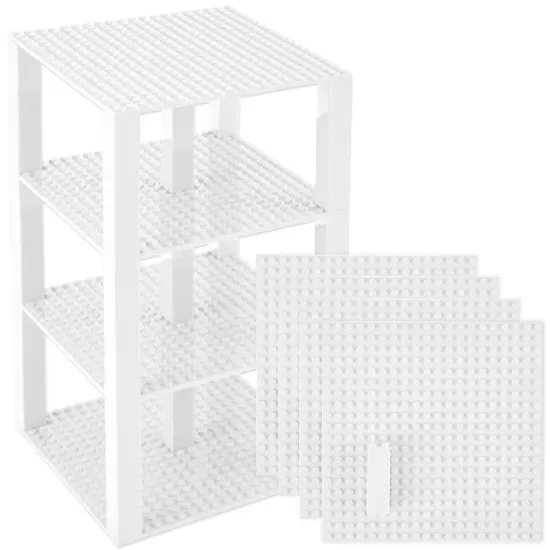 Strictly Briks Classic Stackable Baseplates, Building Bricks For Towers, Shelves, and More, 100% Compatible with All Major Brands, White, 4 Base Plates & 30 Stackers, 6x6 Inches, Ages 3-14 {1}