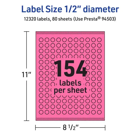 Avery Bright Pink Paper Labels, 0.5" Diameter Round {5}
