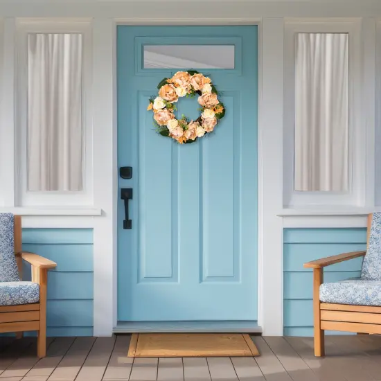 Northlight Rose and Peony Artificial Wreath - 22" - Peach and White Pink {4}