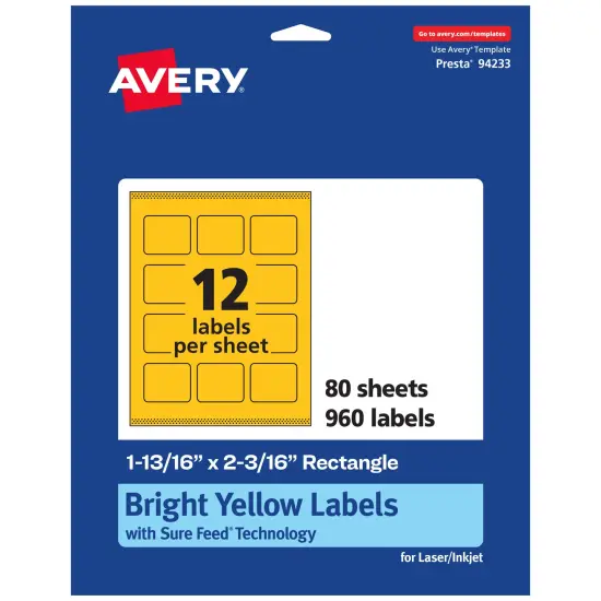 Avery Bright Yellow Paper Labels, 1-13/16" x 2-3/16" Rectangle {1}