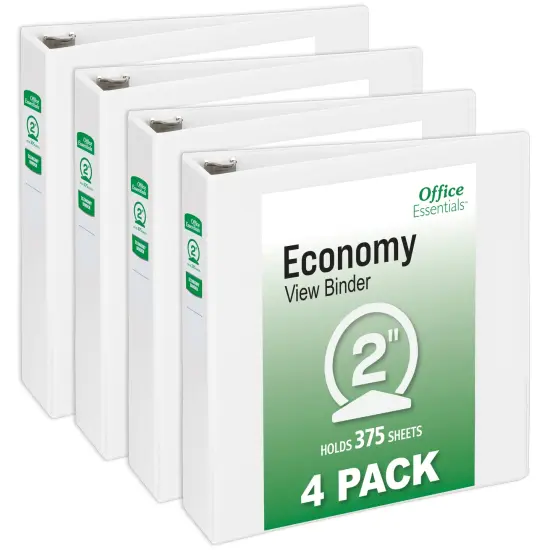 Office Essentials Economy View 3 Ring Binders, 2" Round Rings, 2.8" Spine, 375-Sheet Capacity, White Binders (4-Pack of 03146) {1}