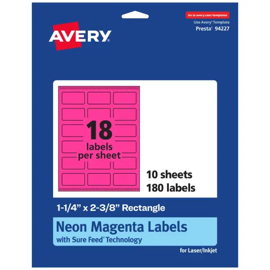Avery Neon Magenta Paper Labels, 1-1/4" x 2-3/8" Rectangle {7}