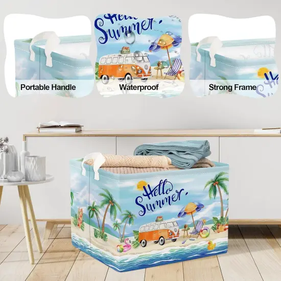 Blue Beach Camping Picnic Basket Tropical Tree Caravans Shower Gift Storage Basket Outdoor Pool Seaside Towel Blanket Clothes Toy Bin {3}